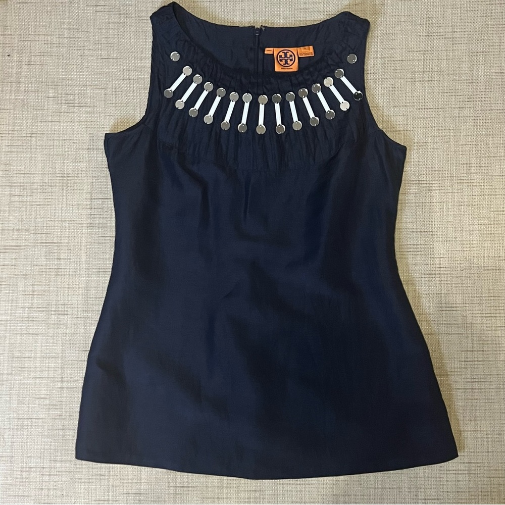 Tory Burch Navy Blue Sleeveless Top Size 12